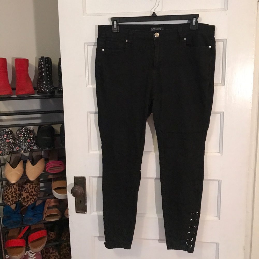 Black jeans with lace up bottom